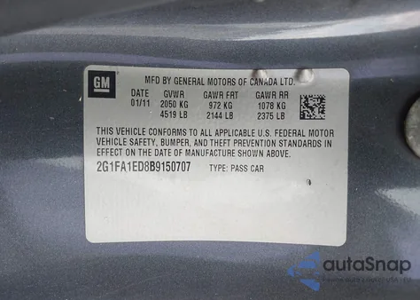 2011 Chevrolet Camaro 2Ls z USA, uszkodzony, nr VIN 2G1FA1ED8B9150707